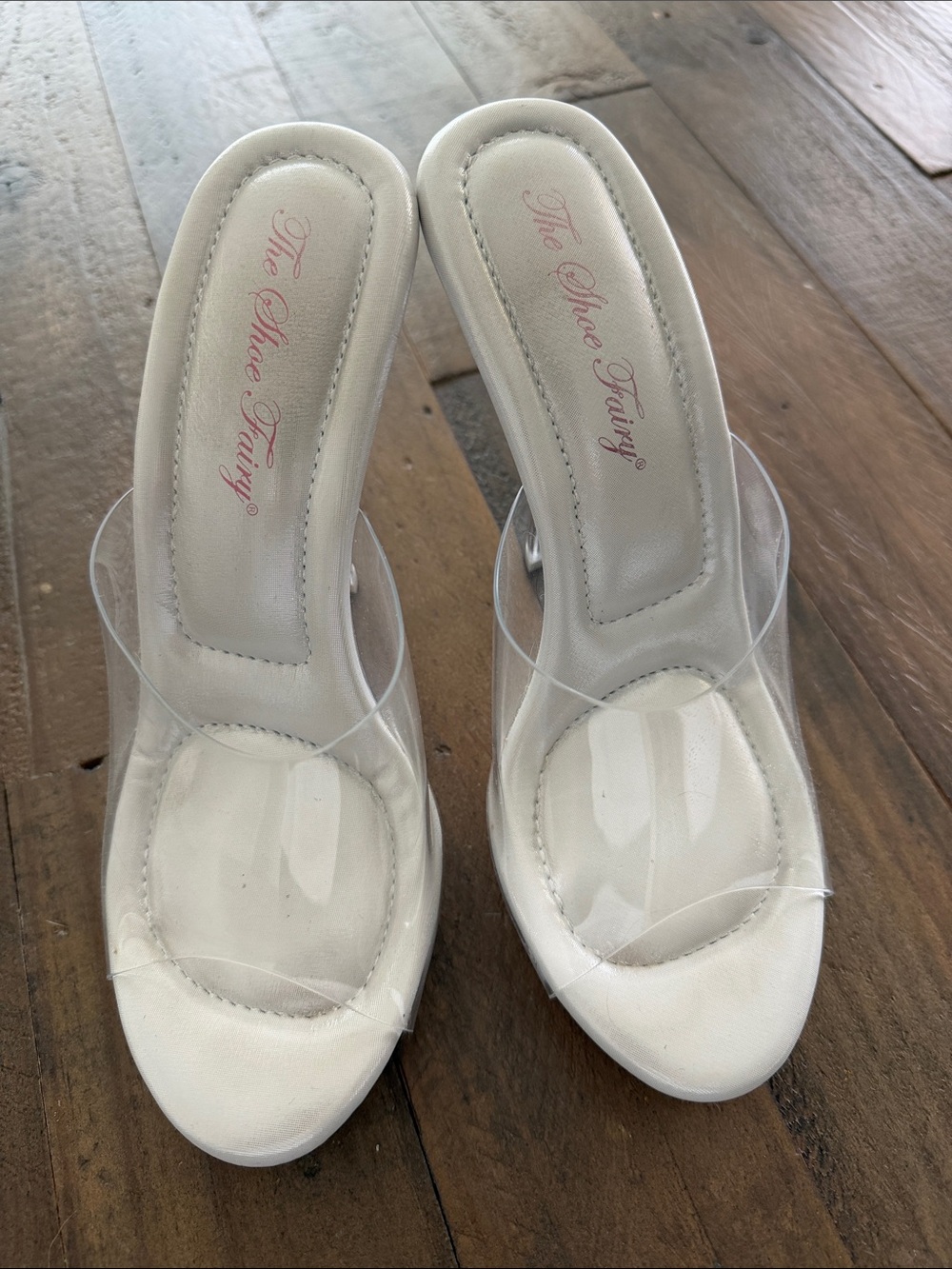 The Shoe Fairy White Clear Strap Mules